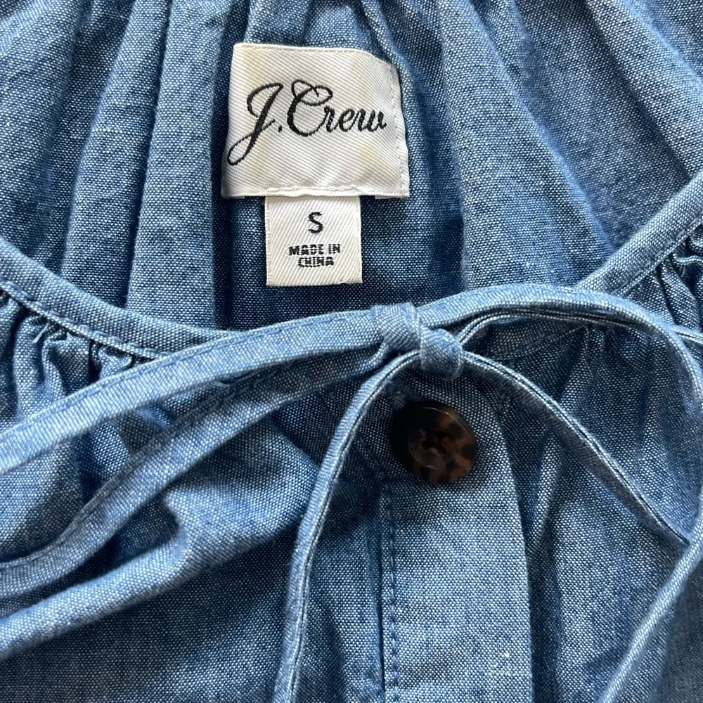 J. Crew Blue Button-Front Peasant Blouse with Tie Neck - Picture 4 of 6